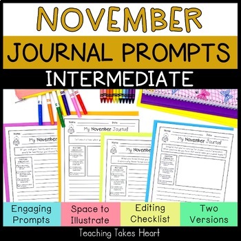 Preview of Intermediate Writing Journal Prompts | November