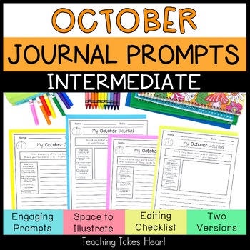 Preview of Intermediate Writing Journal Prompts | October