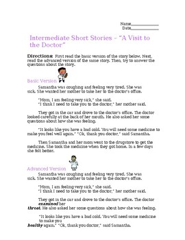 Preview of Intermediate short story with questions-A Visit to the Doctor(editable&fillable)