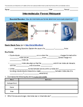 Preview of Intermolecular Forces Webquest (HS PS1-3)