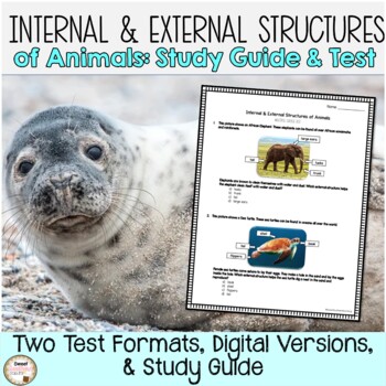 Preview of Internal & External Structures of Animals Test and Study Guide DIGITAL AND PRINT