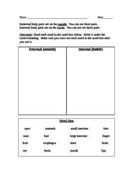 Preview of Internal and External Body Parts