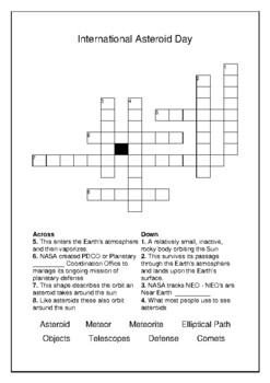 International Asteroid Day June 30th Crossword Puzzle Word Search