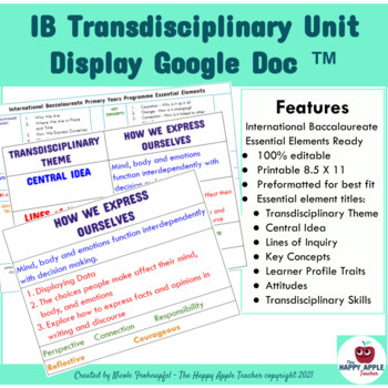 Preview of International Baccalaureate Unit Essential Elements Focus Wall Pocket Chart 