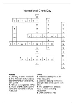 International Chefs Day October 20th Crossword Puzzle Word Search