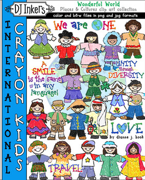 Preview of International Crayon Kids Clip Art for Unity and Diversity Around the World