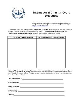 International Criminal Court Webquest Answer Key by Jessica Jakab Price