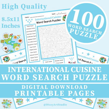 Preview of International Cuisine Word Search Puzzle Activity Worksheet (Kids, Adults)
