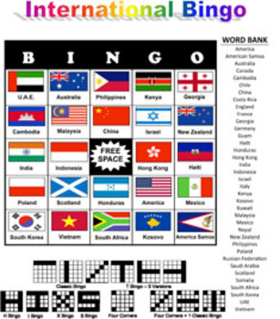 Preview of International Country Bingo - Countries and their Flags