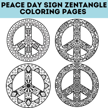 Preview of International Day of Peace Sign Zentangle Mandala Coloring Page - Harmony Day