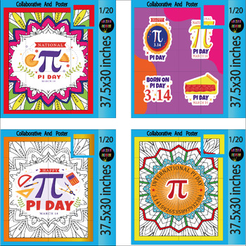 Preview of International Pi Day collaborative coloring And Puzzle Bulletin Board Bundle