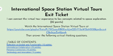International Space Station Virtual Tours Exit Ticket