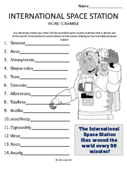 Preview of International Space Station Word Scramble Worksheet Puzzle & Easel Activity