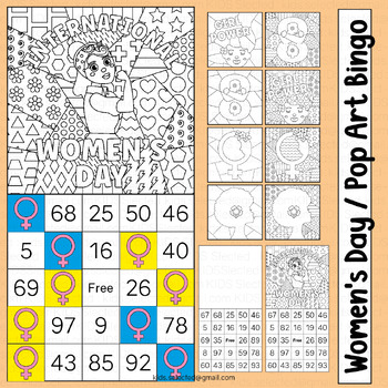 Preview of International Women's Day Activities Bingo Cards Game Pop Art Coloring Pages