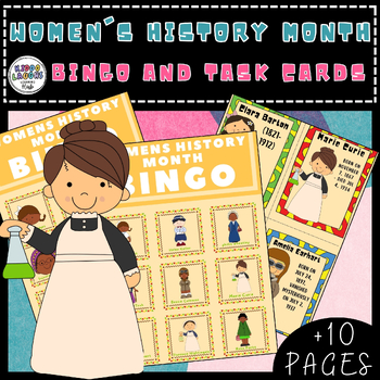 Preview of International Women's Day Bingo, Womens history month biography task cards