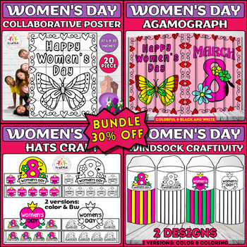 Preview of International Women's Day Crafts & Activities Bundle: Agamograph, Windsock, Hat