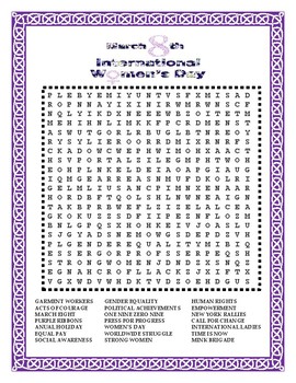 International Women's Day-March 8- Word Search, Double Puzzle & Hidden