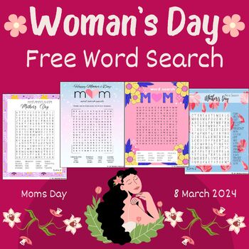 Preview of International Women's Day Moms Day Free Word Search Women's History Month Game
