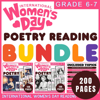 Preview of International Women's Day Poetry Reading Comprehension Question Grade 6-7 Bundle