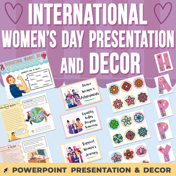 Preview of International Women's Day PowerPoint Presentation and Decor | Discussion Q's