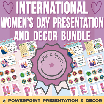 Preview of International Women’s Day PowerPoint Presentation & Decor BUNDLE Discussion Q's