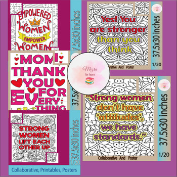 Preview of International Women’s Day Quotes Collaborative coloring Posters activity Bundle