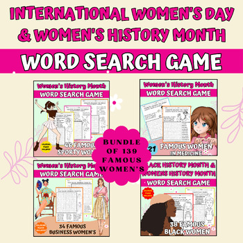 Preview of International Women's Day & Women's History Month Word Search Games & Activities