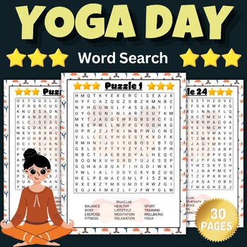 Preview of International Yoga day Word Search With Solution - End of the year Activities