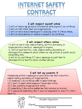 Internet Safety Contract for Middle School Students by Elysia Solich