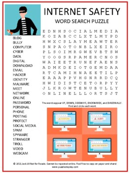 Preview of Internet Safety Word Search Puzzle Activity Worksheet Game | Vocabulary Words