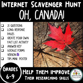 Preview of Internet Scavenger Hunt Webquest Activity - Canada - Distance-Learning