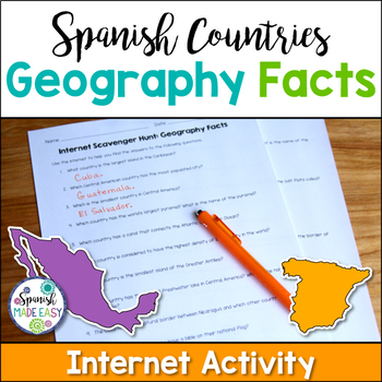 Preview of Spanish Countries Geography Facts Internet Scavenger Hunt
