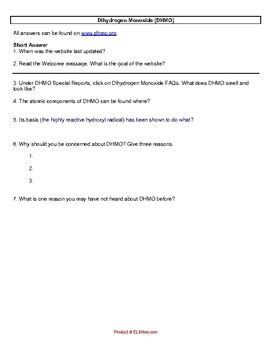 Preview of Internet Use Activity/Worksheet: Dihydrogen Monoxide (DHMO)