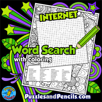 Preview of Internet Word Search Puzzle Activity Page with Coloring | Computer Science