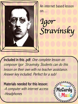 Preview of Internet based music lesson: Igor Stravinsky- Great for subs / independent study