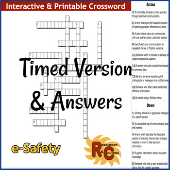 Preview of Internet eSafety Activity Interactive & Printable Crossword G8-12