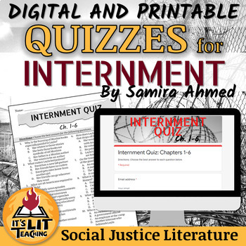 Preview of Internment by Samira Ahmed Quizzes | Printable & Digital