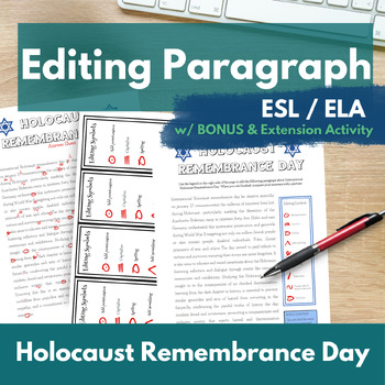 Preview of Interntional Holocaust Remembrance Day Editing Paragraph ESL/ELA with BONUS
