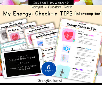 Preview of Interoception Learning Tips & Tools, Check-in, Body Cues, Sensory Tools, Energy