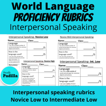 Preview of Interpersonal Speaking Rubrics World Languages Spanish 1 Spanish 2