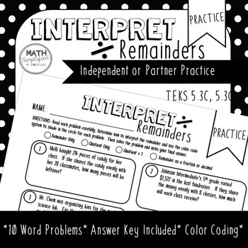 Preview of Interpret Remainders: Division Practice