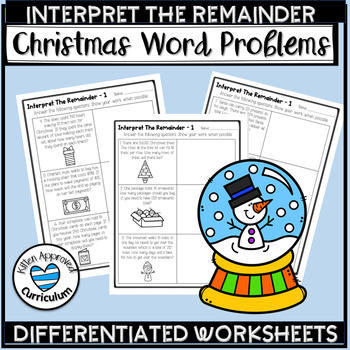 Preview of Interpret The Remainder Word Problems Christmas Division Word Problems