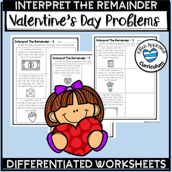 Preview of Valentines Day Division Worksheets Interpret the Remainder Division