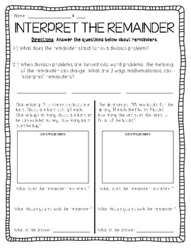 Preview of Interpreting remainders worksheet
