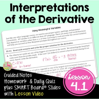 Preview of Calculus Interpretations of the Derivative in Context with Lesson Video (Unit 4)