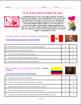 Preview of Listening Activity Spanish | Día de San Valentín Colombia, Perú, Japón, España