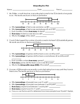 Interpreting Box Plots Worksheet By Mathematically Fun Tpt