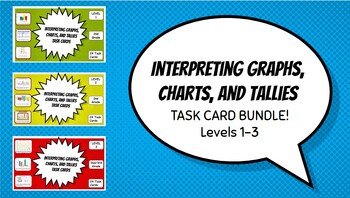 Preview of Interpreting Charts, Graphs, and Tallies Task Cards LEVELS 1-3!
