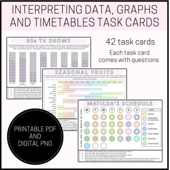 Preview of Interpreting Data, Graphs and Timetables Task Cards