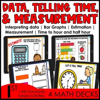 Preview of Interpreting Data and Measuring Boom Cards 1st Grade No Prep Math Centers Bundle